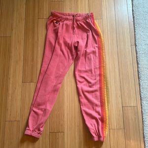 Aviator Nation 5 Stripe Sweatpants in Cotton Candy Pink